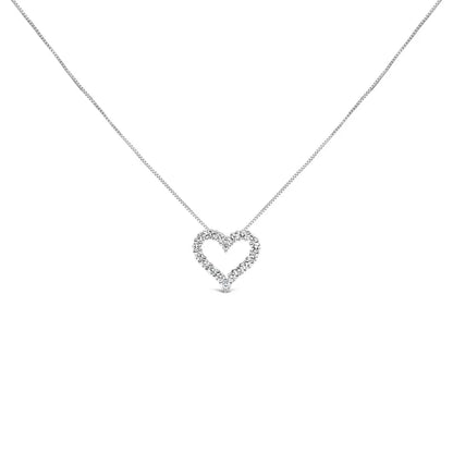 14k White Gold 1.0 Cttw Lab Grown Diamond Open Heart 18’’ Pendant Necklace (f-g Color Vs1-vs2 Clarity) - Fine