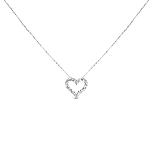 14k White Gold 1.0 Cttw Lab Grown Diamond Open Heart 18’’ Pendant Necklace (f-g Color Vs1-vs2 Clarity) - Fine