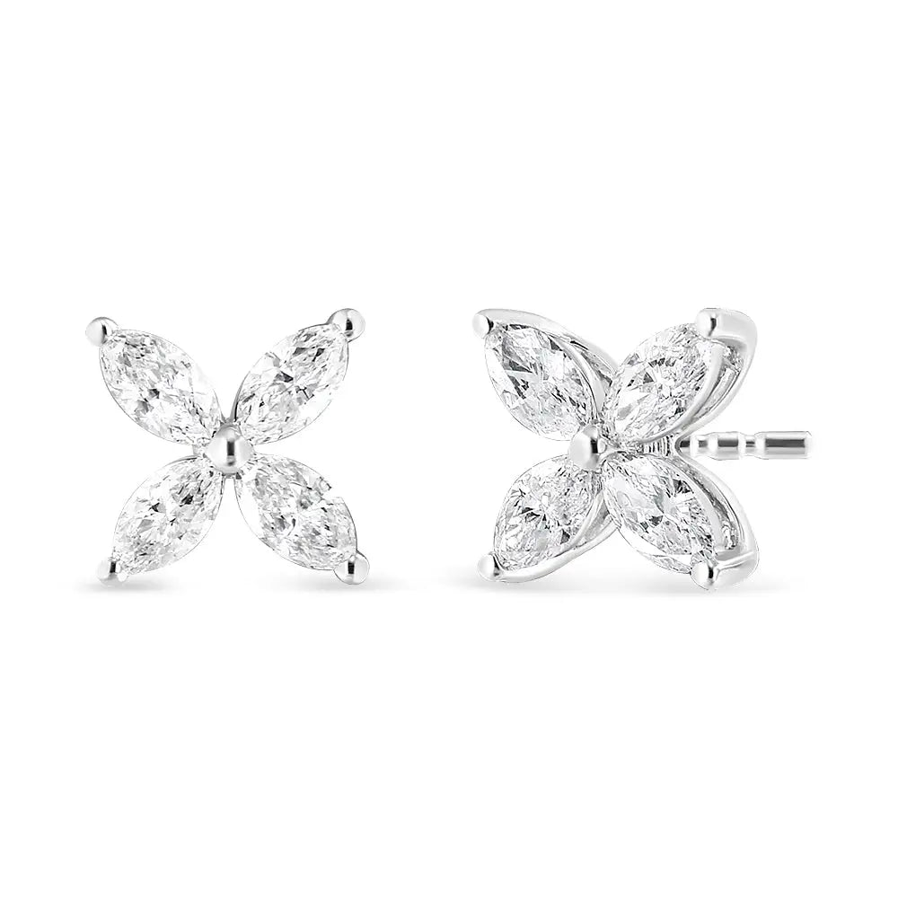 14k White Gold 1.0 Cttw Lab Grown Marquise Diamond 8 Stone Floral Leaf Stud Earrings (f-g Color Vs2-si1 Clarity) - Fine