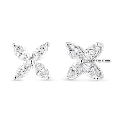 14k White Gold 1.0 Cttw Lab Grown Marquise Diamond 8 Stone Floral Leaf Stud Earrings (f-g Color Vs2-si1 Clarity) - Fine