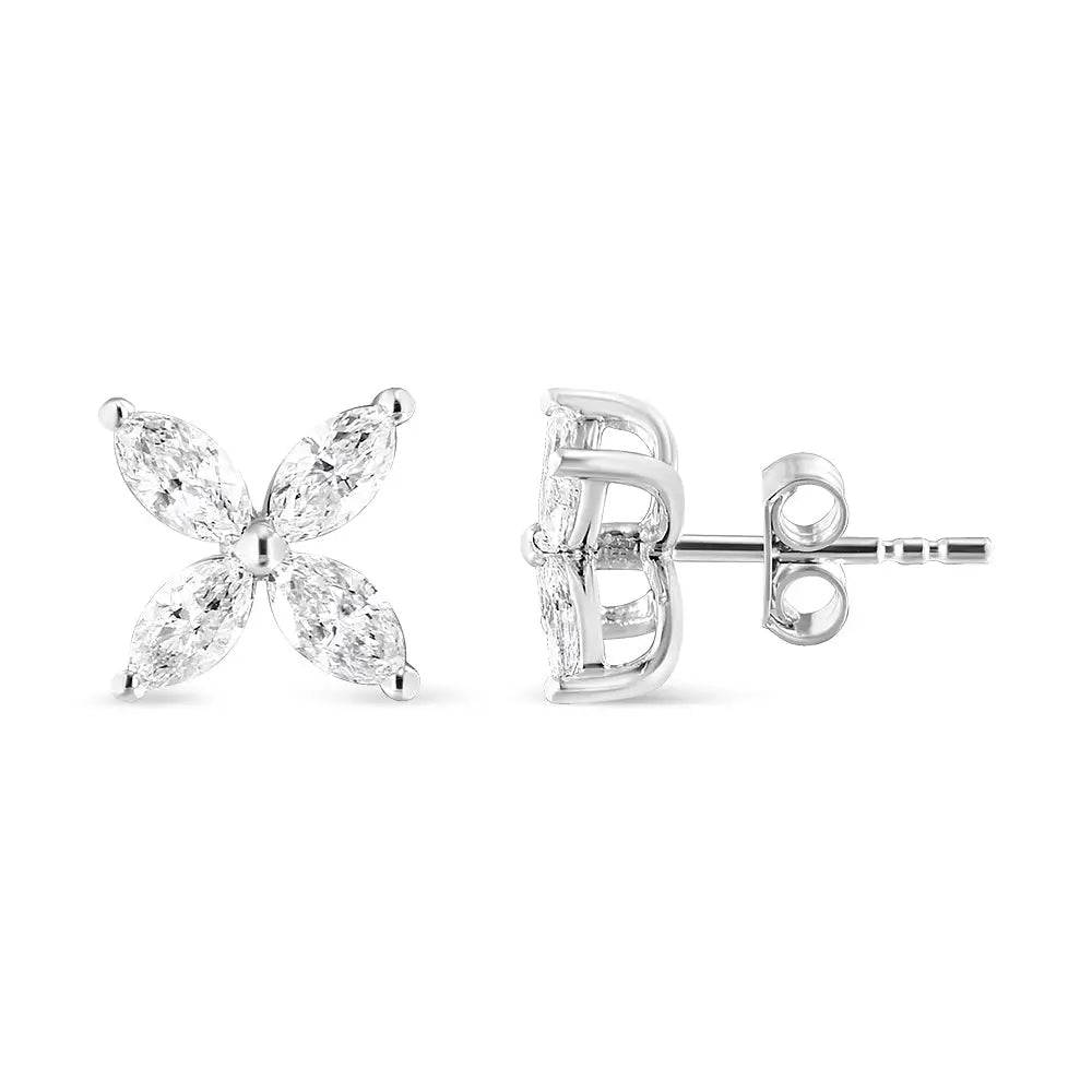 14k White Gold 1.0 Cttw Lab Grown Marquise Diamond 8 Stone Floral Leaf Stud Earrings (f-g Color Vs2-si1 Clarity) - Fine