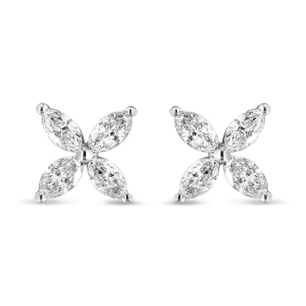 14k White Gold 1.0 Cttw Lab Grown Marquise Diamond 8 Stone Floral Leaf Stud Earrings (f-g Color Vs2-si1 Clarity) - Fine