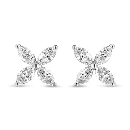 14k White Gold 1.0 Cttw Lab Grown Marquise Diamond 8 Stone Floral Leaf Stud Earrings (f-g Color Vs2-si1 Clarity) - Fine