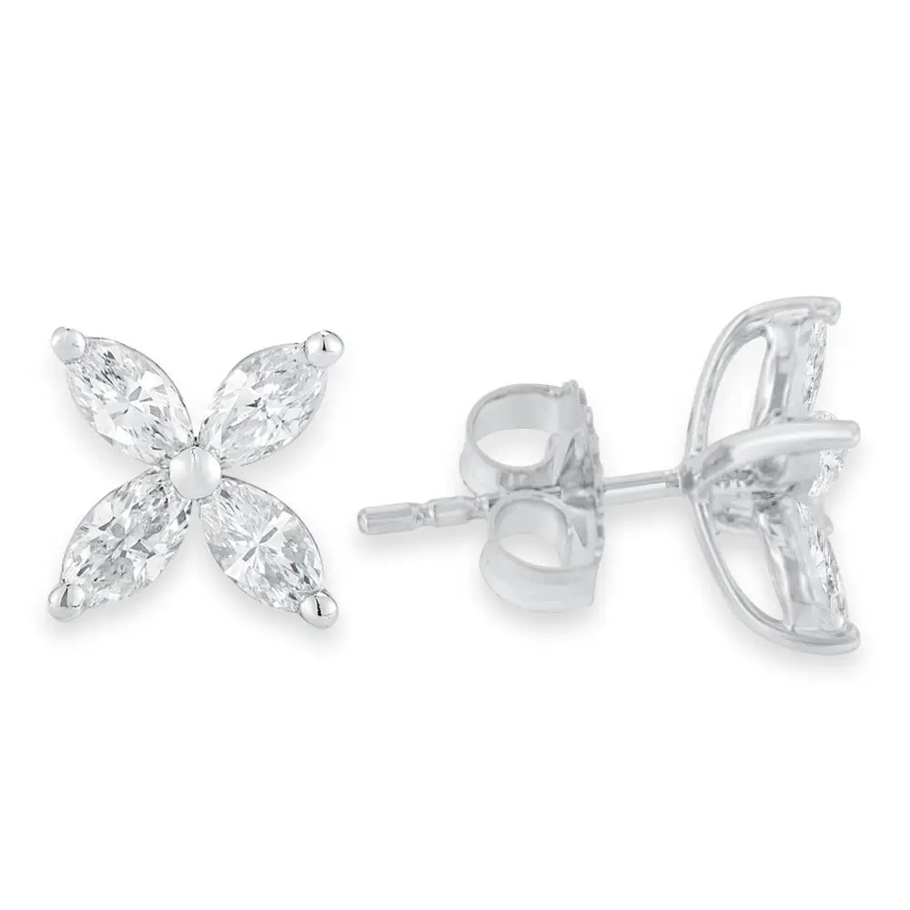 14k White Gold 1.0 Cttw Lab Grown Marquise Diamond 8 Stone Floral Leaf Stud Earrings (f-g Color Vs2-si1 Clarity) - Fine