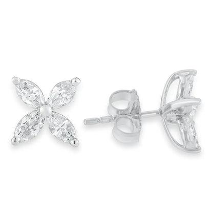 14k White Gold 1.0 Cttw Lab Grown Marquise Diamond 8 Stone Floral Leaf Stud Earrings (f-g Color Vs2-si1 Clarity) - Fine