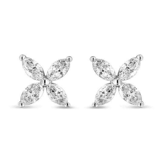 14k White Gold 1.0 Cttw Marquise Diamond 8 Stone Floral Leaf Stud Earrings (h-i Color Si2-i1 Clarity) - Fine Jewelry