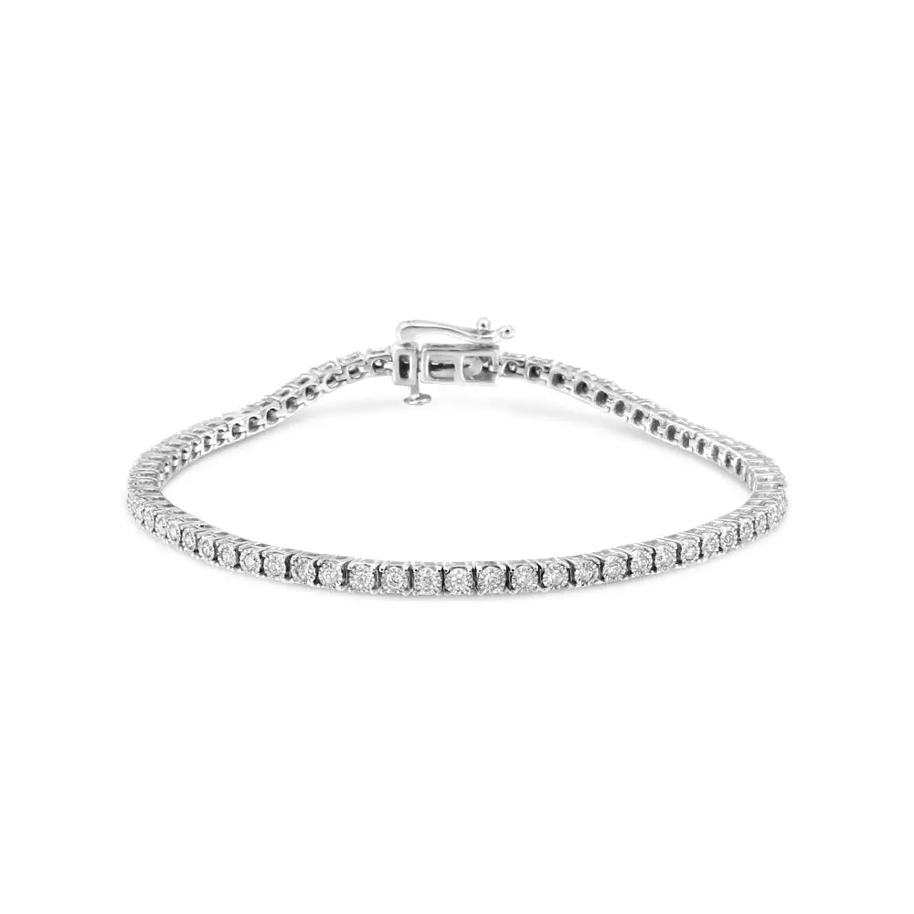 14k White Gold 1.0 Cttw Miracle Set Round-cut Lab Grown Diamond Illusion Tennis Bracelet (f-g Color Vs2-si1 Clarity)