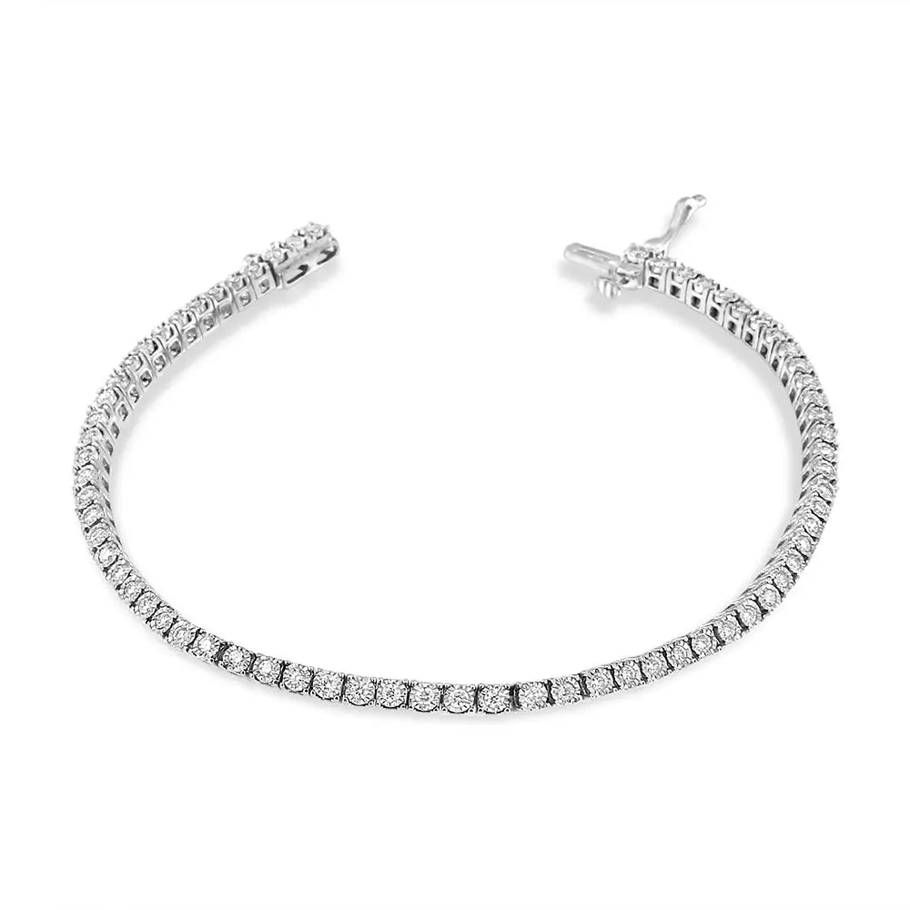 14k White Gold 1.0 Cttw Miracle Set Round-cut Lab Grown Diamond Illusion Tennis Bracelet (f-g Color Vs2-si1 Clarity)