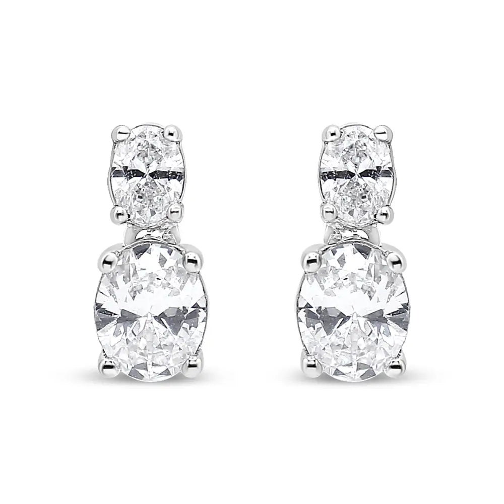 14k White Gold 1.0 Cttw Oval Lab Grown Diamond 2 Stone Drop and Dangle Stud Earrings (g-h Color Vs2-si1 Clarity) - Fine