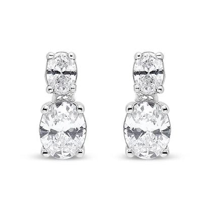 14k White Gold 1.0 Cttw Oval Lab Grown Diamond 2 Stone Drop and Dangle Stud Earrings (g-h Color Vs2-si1 Clarity) - Fine