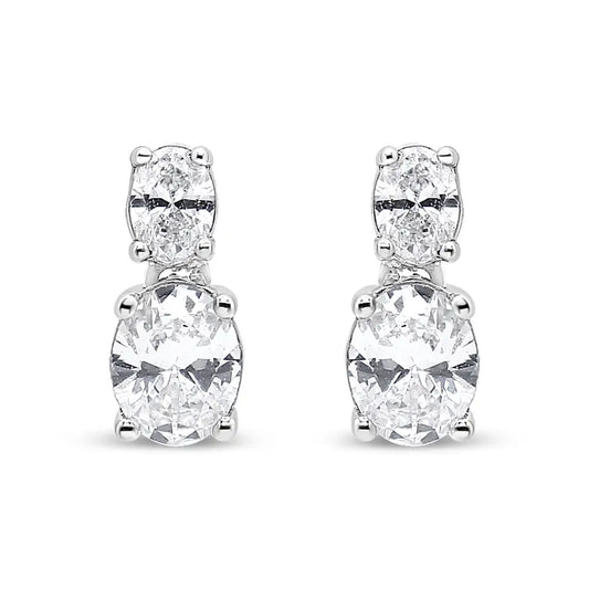 14k White Gold 1.0 Cttw Oval Lab Grown Diamond 2 Stone Drop and Dangle Stud Earrings (g-h Color Vs2-si1 Clarity) - Fine