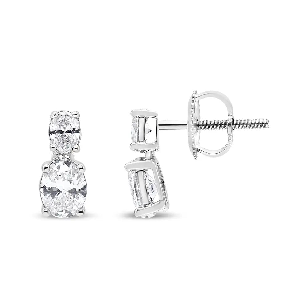 14k White Gold 1.0 Cttw Oval Lab Grown Diamond 2 Stone Drop and Dangle Stud Earrings (g-h Color Vs2-si1 Clarity) - Fine