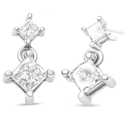 14k White Gold 1.0 Cttw Princess-cut Double Diamond Drop Stud Earrings for Women (h-i Color I1-i2 Clarity) - Fine