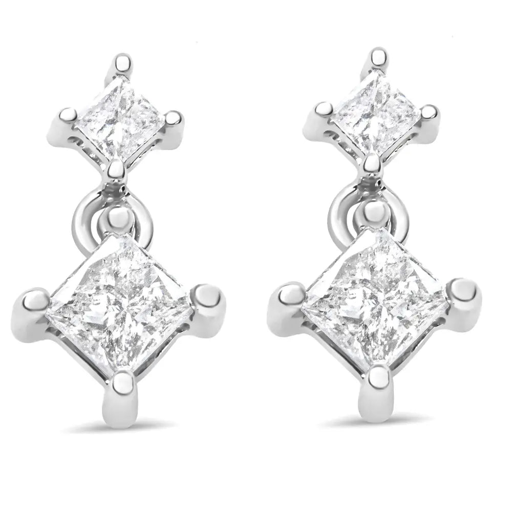 14k White Gold 1.0 Cttw Princess-cut Double Diamond Drop Stud Earrings for Women (h-i Color I1-i2 Clarity) - Fine