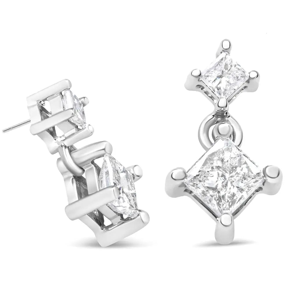 14k White Gold 1.0 Cttw Princess-cut Double Diamond Drop Stud Earrings for Women (h-i Color I1-i2 Clarity) - Fine