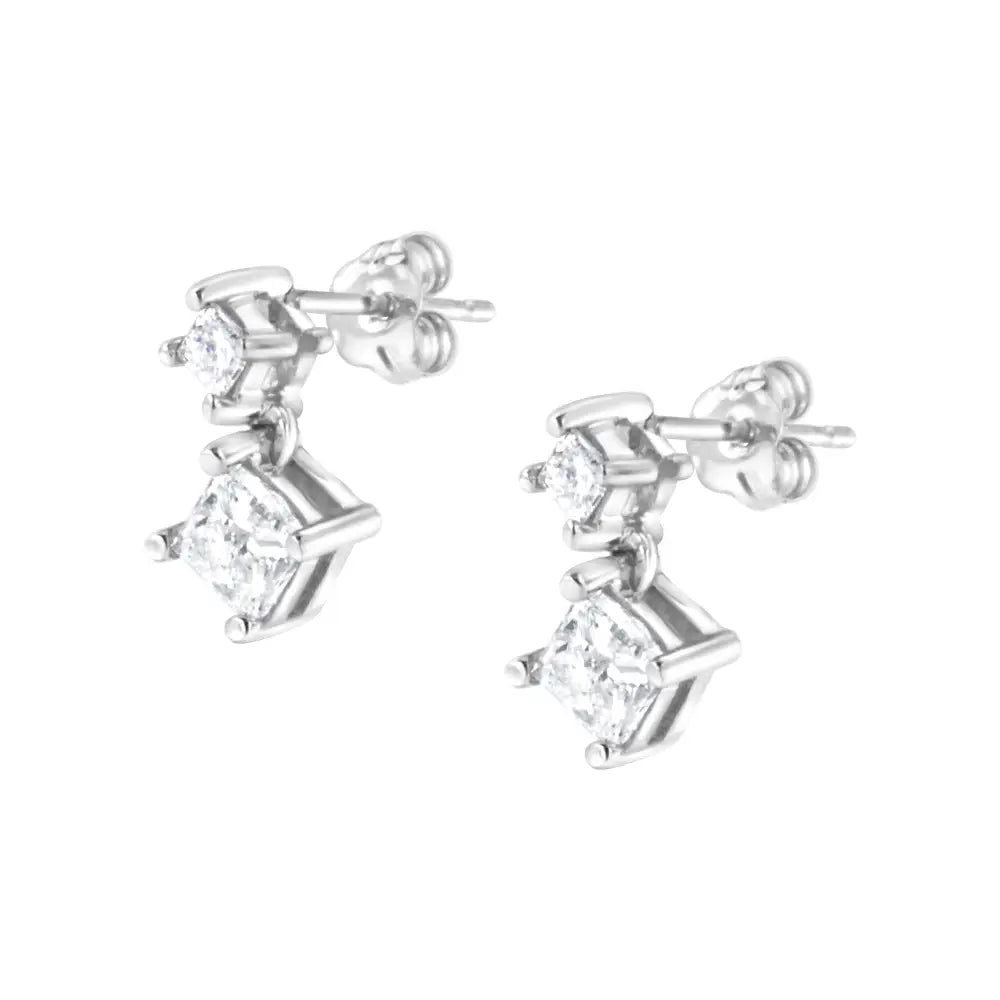 14k White Gold 1.0 Cttw Princess-cut Double Diamond Drop Stud Earrings for Women (h-i Color I1-i2 Clarity) - Fine