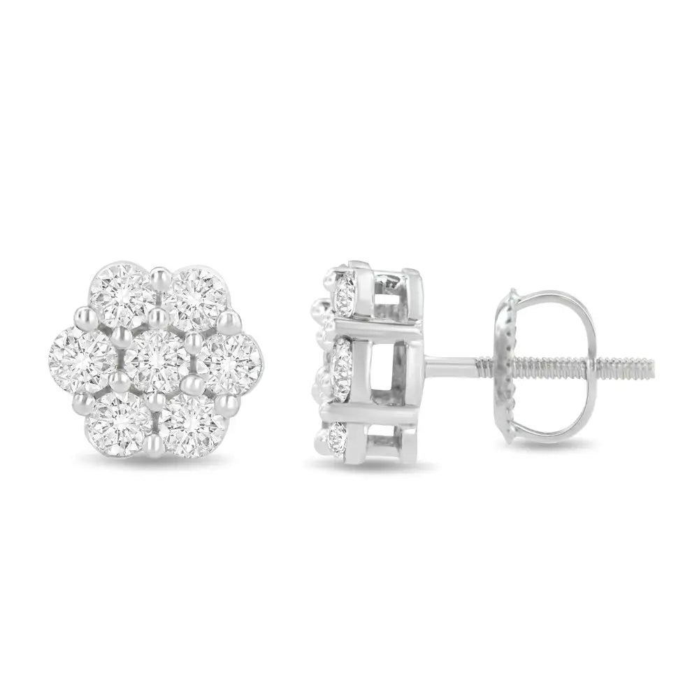 14k White Gold 1.0 Cttw Prong Set Round-cut Diamond Floral Stud Earrings (h-i Color I1-i2 Clarity) - Fine Jewelry