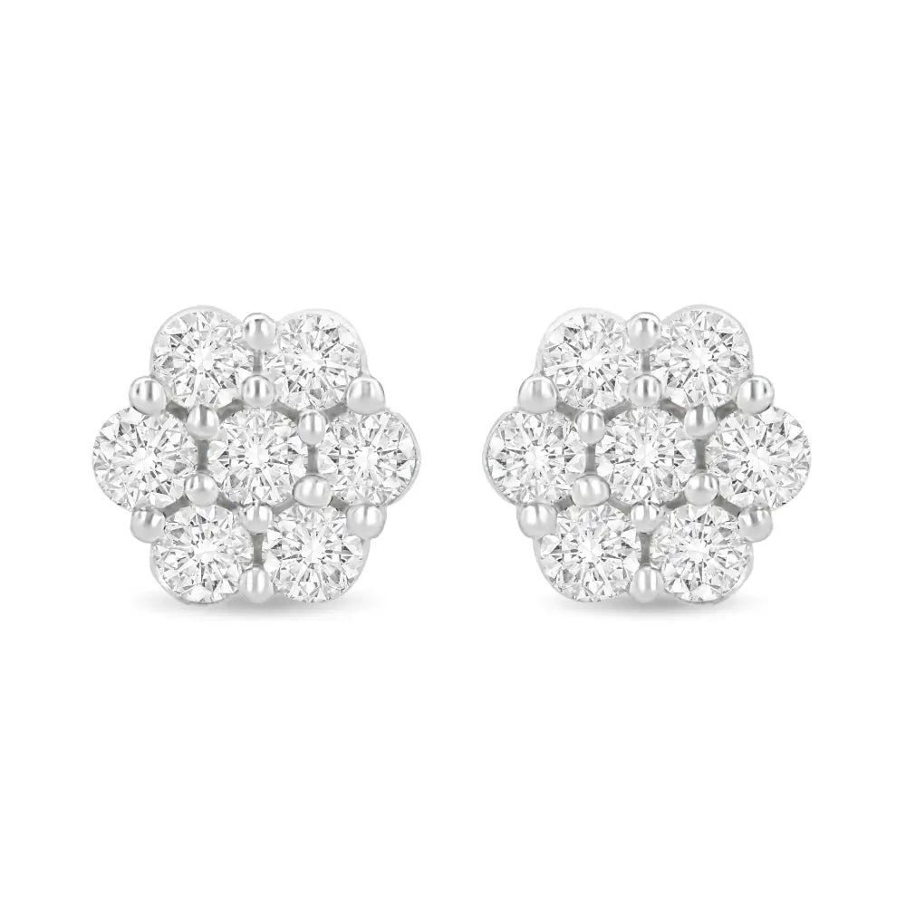 14k White Gold 1.0 Cttw Prong Set Round-cut Diamond Floral Stud Earrings (h-i Color I1-i2 Clarity) - Fine Jewelry