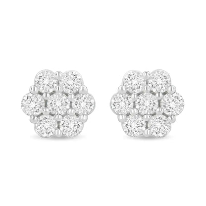 14k White Gold 1.0 Cttw Prong Set Round-cut Diamond Floral Stud Earrings (h-i Color I1-i2 Clarity) - Fine Jewelry