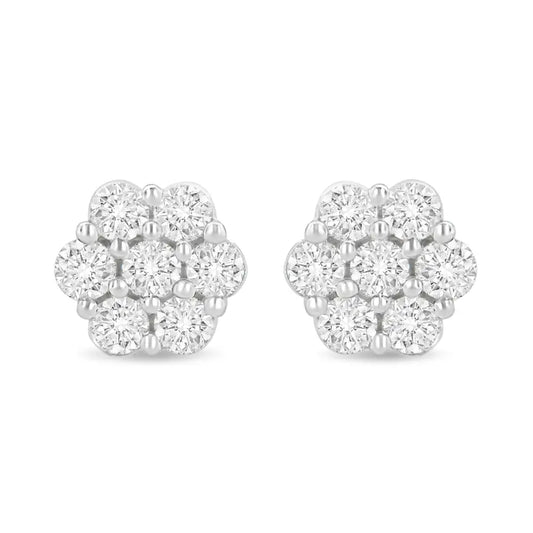 14k White Gold 1.0 Cttw Prong Set Round-cut Diamond Floral Stud Earrings (h-i Color I1-i2 Clarity) - Fine Jewelry