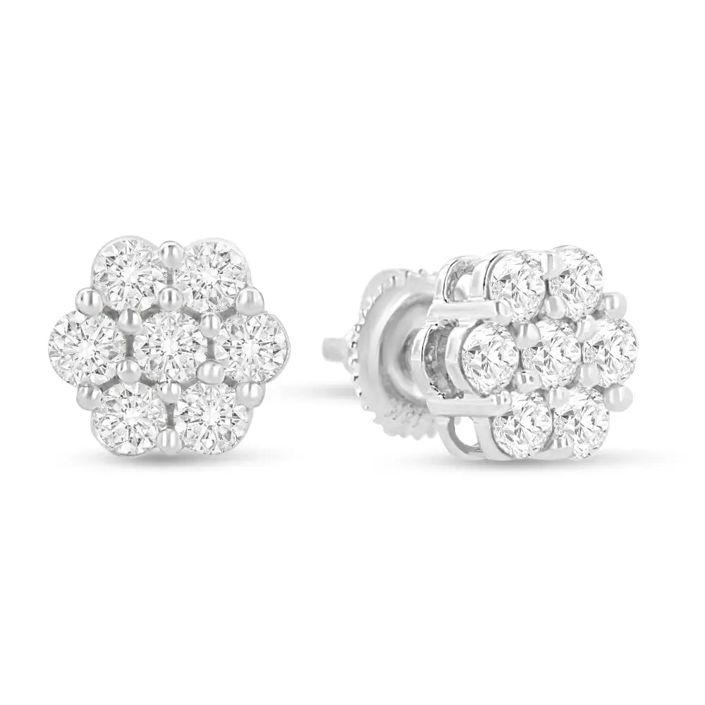 14k White Gold 1.0 Cttw Prong Set Round-cut Diamond Floral Stud Earrings (h-i Color I1-i2 Clarity) - Fine Jewelry