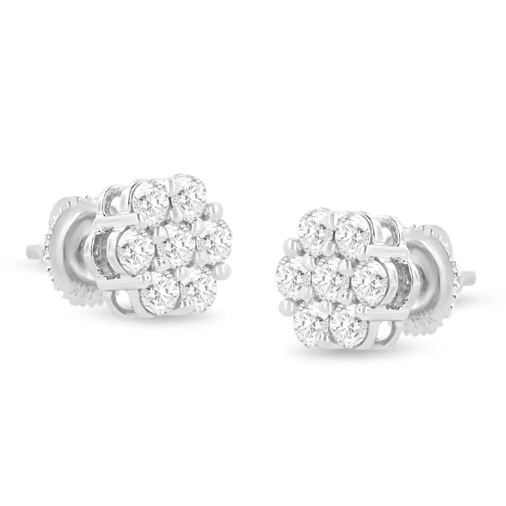 14k White Gold 1.0 Cttw Prong Set Round-cut Diamond Floral Stud Earrings (h-i Color I1-i2 Clarity) - Fine Jewelry