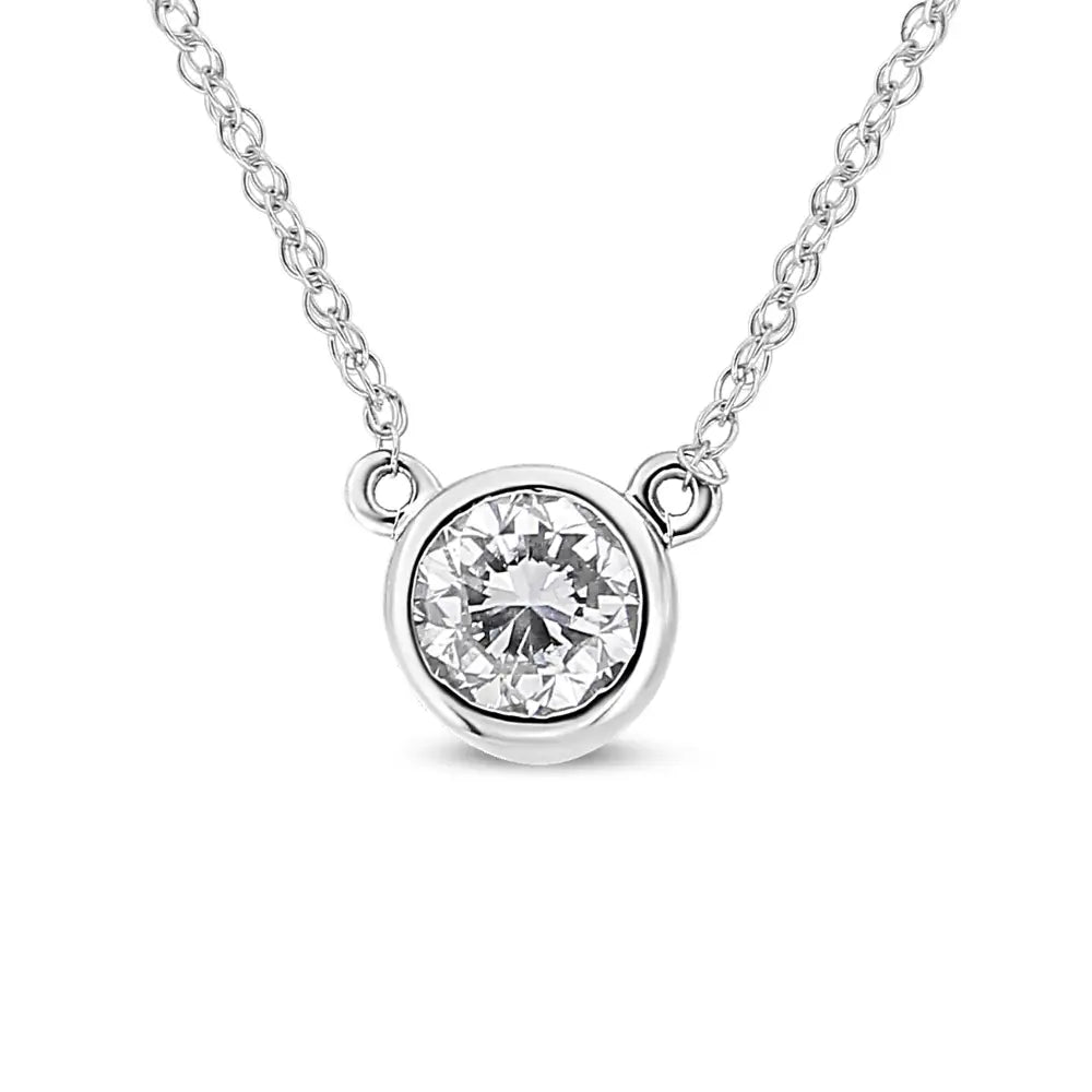 14k White Gold 1.0 Cttw Round Brilliant-cut Diamond Modern Bezel-set Solitaire Adjustable 16’’-18’’ Pendant