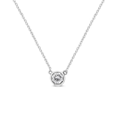 14k White Gold 1.0 Cttw Round Brilliant-cut Diamond Modern Bezel-set Solitaire Adjustable 16’’-18’’ Pendant