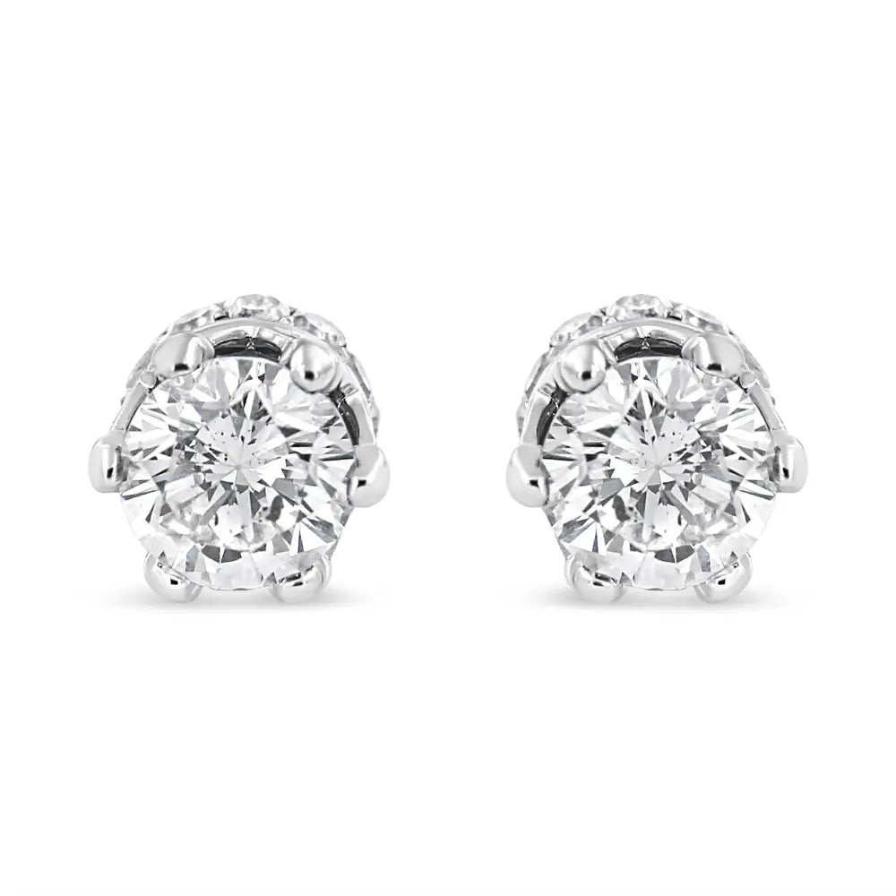 14k White Gold 1.0 Cttw Round Cut Prong-set Diamond Crown Stud Earring (i-j Color I1-i2 Clarity) - Fine Jewelry