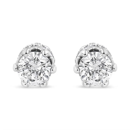 14k White Gold 1.0 Cttw Round Cut Prong-set Diamond Crown Stud Earring (i-j Color I1-i2 Clarity) - Fine Jewelry