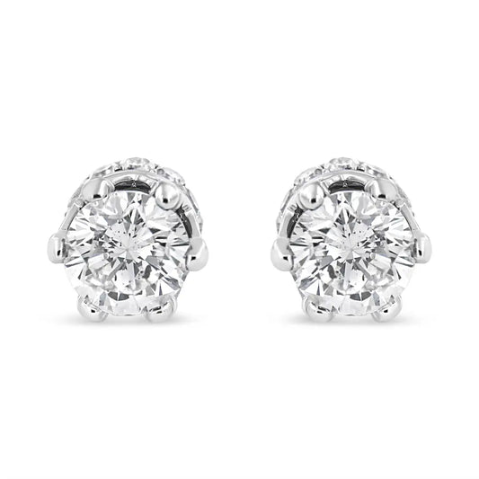 14k White Gold 1.0 Cttw Round Cut Prong-set Diamond Crown Stud Earring (i-j Color I1-i2 Clarity) - Fine Jewelry