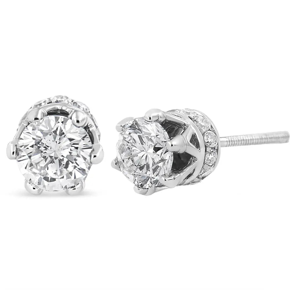 14k White Gold 1.0 Cttw Round Cut Prong-set Diamond Crown Stud Earring (i-j Color I1-i2 Clarity) - Fine Jewelry