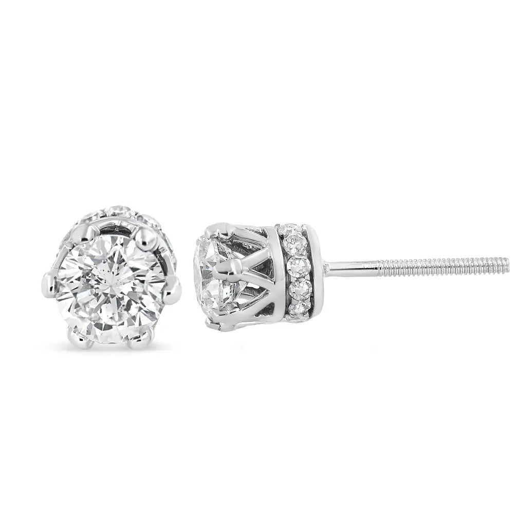 14k White Gold 1.0 Cttw Round Cut Prong-set Diamond Crown Stud Earring (i-j Color I1-i2 Clarity) - Fine Jewelry