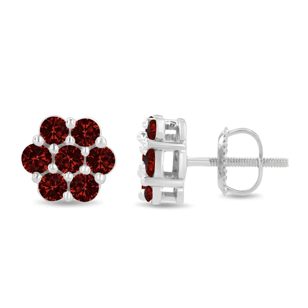 14k White Gold 1.0 Cttw Treated Red Diamond Prong Set 7 Stone Floral Stud Earrings (treated Color Si2-i1 Clarity)