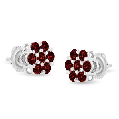 14k White Gold 1.0 Cttw Treated Red Diamond Prong Set 7 Stone Floral Stud Earrings (treated Color Si2-i1 Clarity)