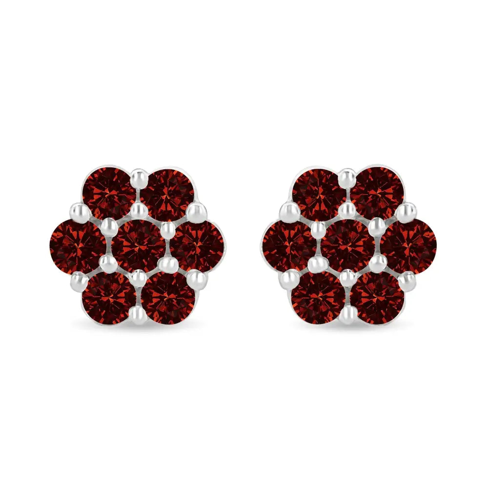 14k White Gold 1.0 Cttw Treated Red Diamond Prong Set 7 Stone Floral Stud Earrings (treated Color Si2-i1 Clarity)