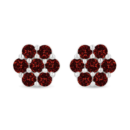 14k White Gold 1.0 Cttw Treated Red Diamond Prong Set 7 Stone Floral Stud Earrings (treated Color Si2-i1 Clarity)