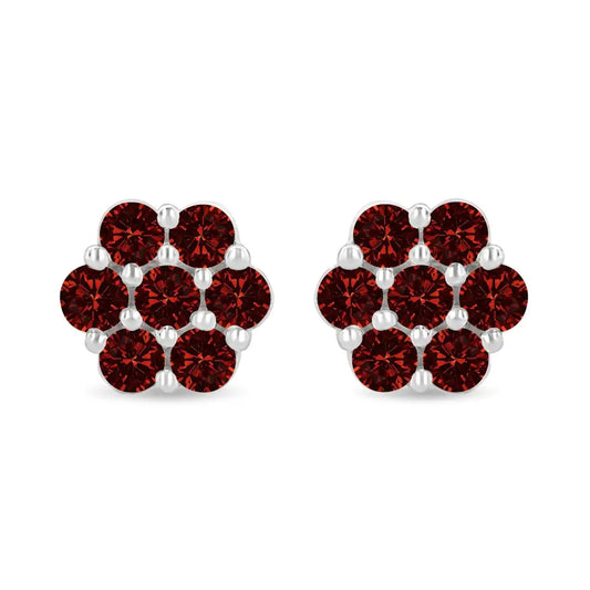 14k White Gold 1.0 Cttw Treated Red Diamond Prong Set 7 Stone Floral Stud Earrings (treated Color Si2-i1 Clarity)