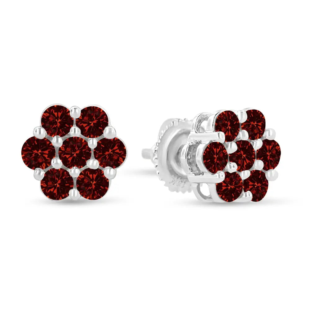 14k White Gold 1.0 Cttw Treated Red Diamond Prong Set 7 Stone Floral Stud Earrings (treated Color Si2-i1 Clarity)