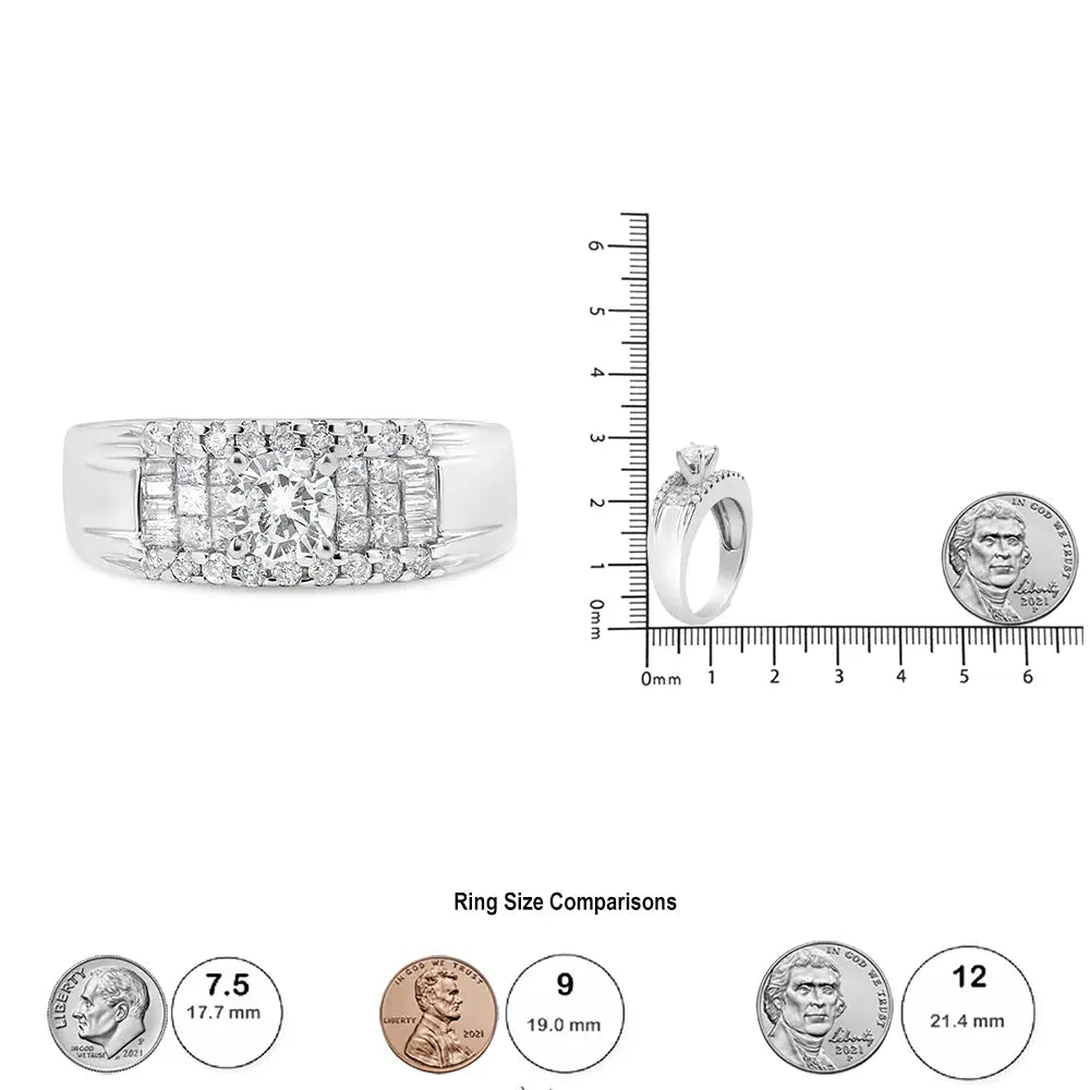 14k White Gold 1.00 Cttw 4 Prong Solitaire Set Diamond Cocktail Fashion Ring (i1-i2 Clarity H-i Color) - 7 - Fine