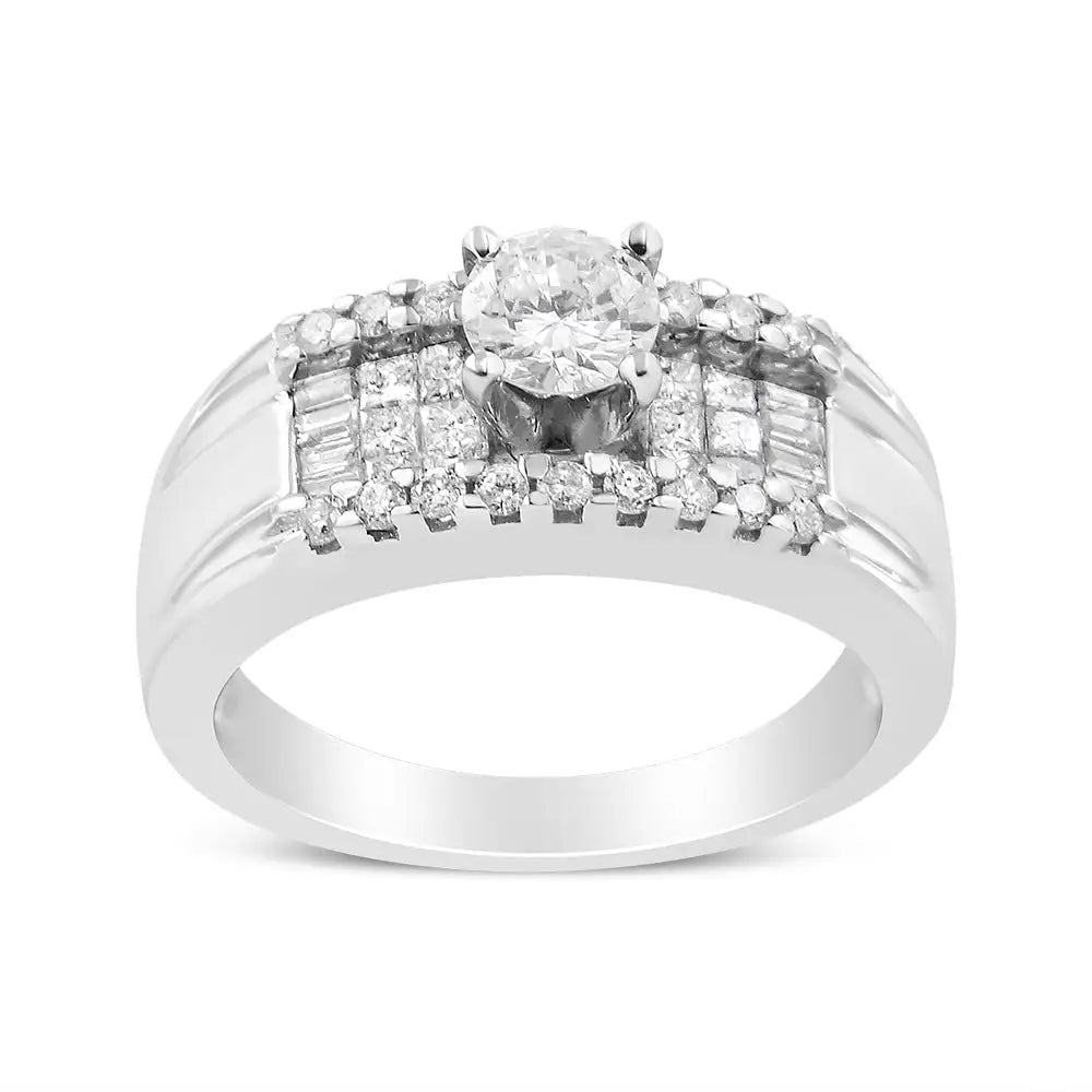 14k White Gold 1.00 Cttw 4 Prong Solitaire Set Diamond Cocktail Fashion Ring (i1-i2 Clarity H-i Color) - 7 - Fine