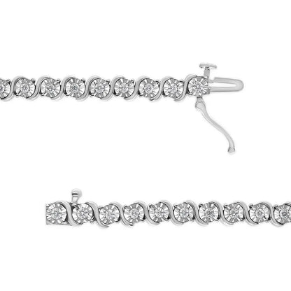 14k White Gold 1.00 Cttw Lab Grown Diamond Round Miracle Plate and ?S’ Link Tennis Bracelet (f-g Color Vs2-si1