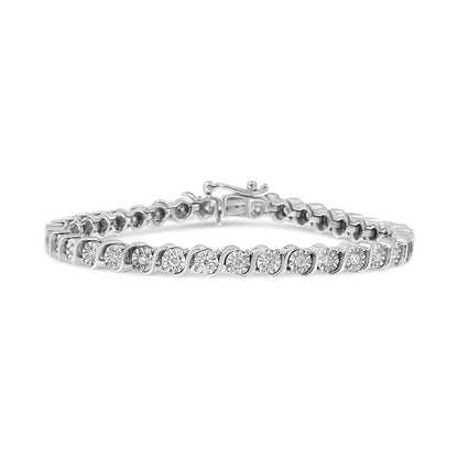 14k White Gold 1.00 Cttw Lab Grown Diamond Round Miracle Plate and ?S’ Link Tennis Bracelet (f-g Color Vs2-si1