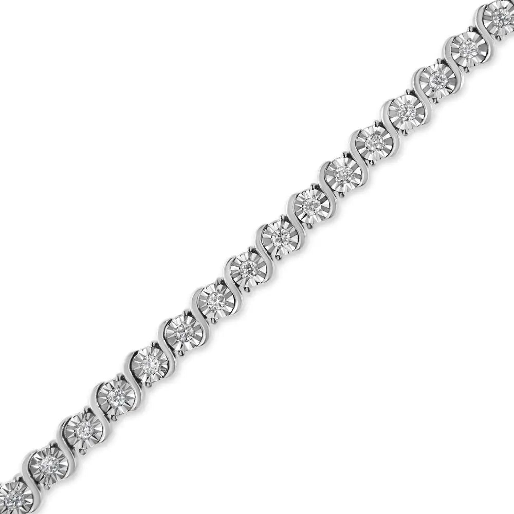 14k White Gold 1.00 Cttw Lab Grown Diamond Round Miracle Plate and ?S’ Link Tennis Bracelet (f-g Color Vs2-si1