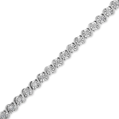 14k White Gold 1.00 Cttw Lab Grown Diamond Round Miracle Plate and ?S’ Link Tennis Bracelet (f-g Color Vs2-si1