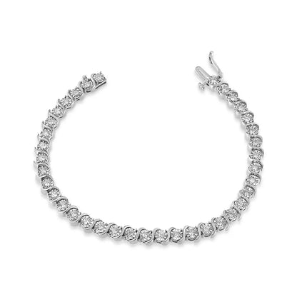 14k White Gold 1.00 Cttw Lab Grown Diamond Round Miracle Plate and ?S’ Link Tennis Bracelet (f-g Color Vs2-si1