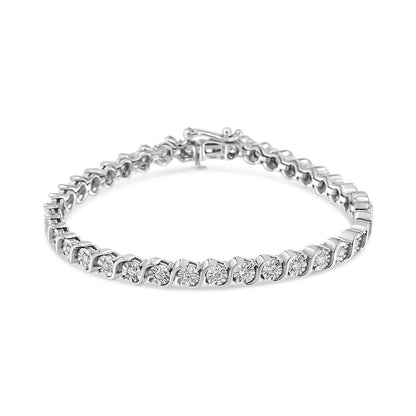 14k White Gold 1.00 Cttw Lab Grown Diamond Round Miracle Plate and ?S’ Link Tennis Bracelet (f-g Color Vs2-si1