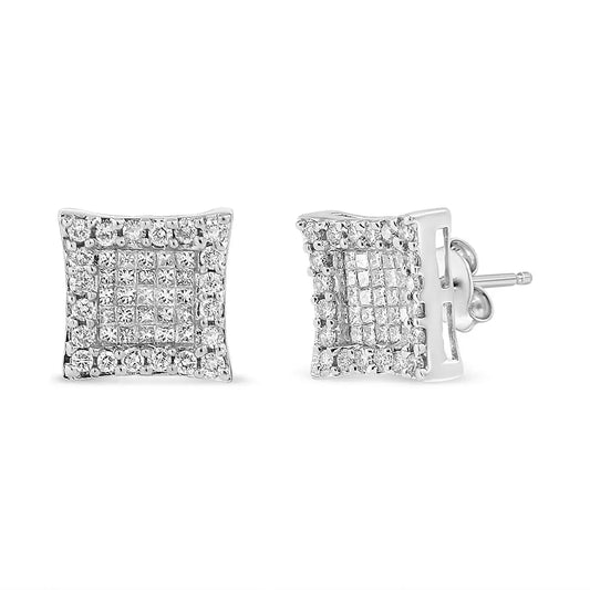 14k White Gold 1.00 Cttw Princess and Round-cut Diamond Square Stud Earrings (g-h Color Si1-si2 Clarity) - Fine Jewelry