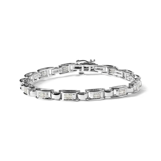 14k White Gold 1.00 Cttw Princess-cut Diamond Link Bracelet (i-j Color I1-i2 Clarity) - Size 7.25 - Fine Jewelry