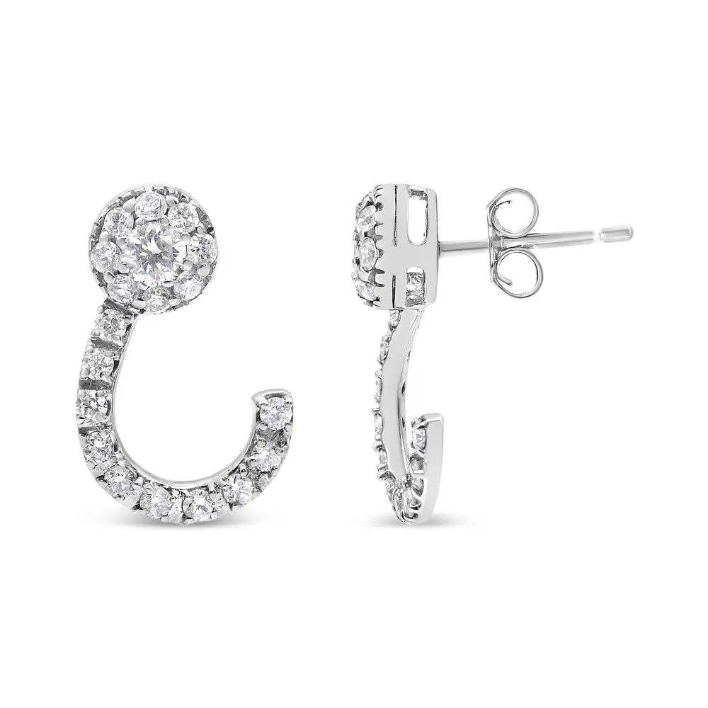 14k White Gold 1.00 Cttw Round-cut Diamond Curved Cluster Drop Stud Earrings (g-h Color Si1-si2 Clarity) - Fine Jewelry